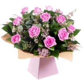 12 pink rose hand tied