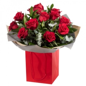 12 red rose hand tied